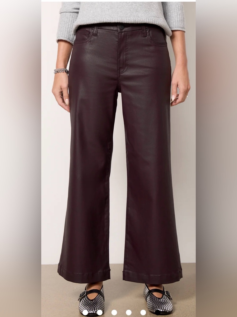 Kut from the Kloth Wide-Leg Faux Leather Pants - Burgundy